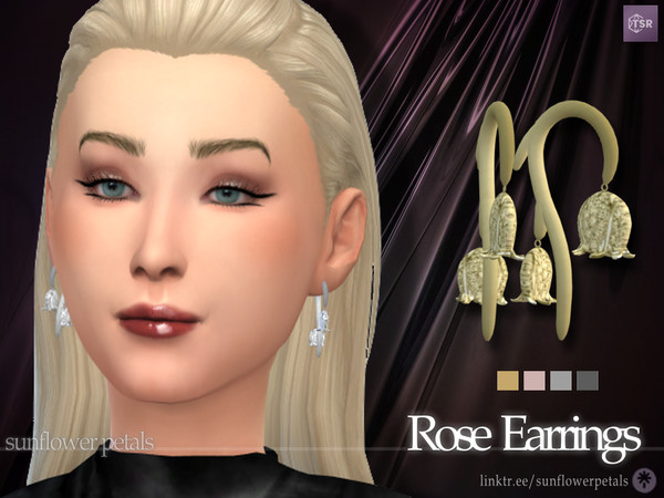 Sims 4 — Rose Earrings by SunflowerPetalsCC — A pair of rose shaped earrings in 4 metal colors. BGC