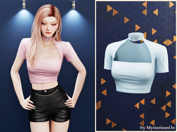 Sims 4 — Choker crop top by MysteriousOo — Cropped top with built-in choker neckline