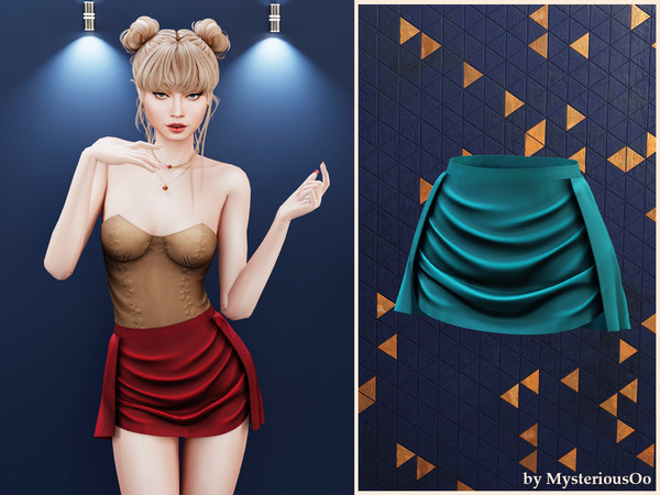 Sims 4 — Draped mini skirt by MysteriousOo — Mini skirt with soft draped detailing