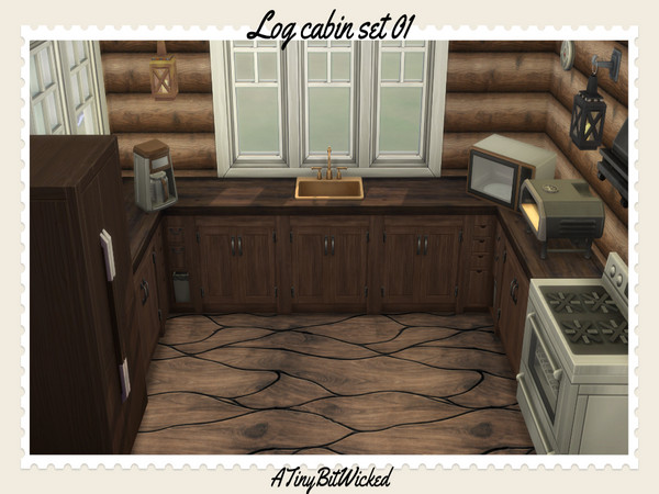 Sims 4 — Log Cabin Wall and Floor set 01 by ATinyBitWicked — Log cabin set for you! Wall comes in 5 colors and the floor