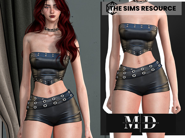 Sims 4 — rose leather top and mini shorts set by Mydarling20 — Outfit Information Age Groups: Teens, Young Adults,