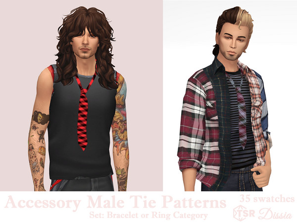 Sims 4 — Accessory Tie Male Patterns (Bracelet Category) by Dissia — A patterned loose tie for male