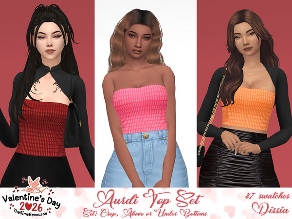 Sims 4 — Aurdi Top v1 (Above Bottoms) by Dissia — Tube fitted party shiny top in 3 versions: crop, above or under bottoms