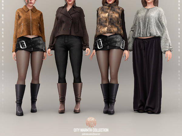 Sims 4 — SET-City Warmth Collection - Patreon by busra-tr — - Set Inclued : Jacket x2 - Pants - Vest -Skirt - Coat Note:
