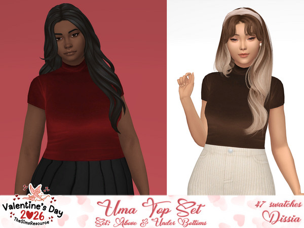 Sims 4 — Uma Top v1 (Under Bottoms) by Dissia — Short sleeves velvet turtleneck top