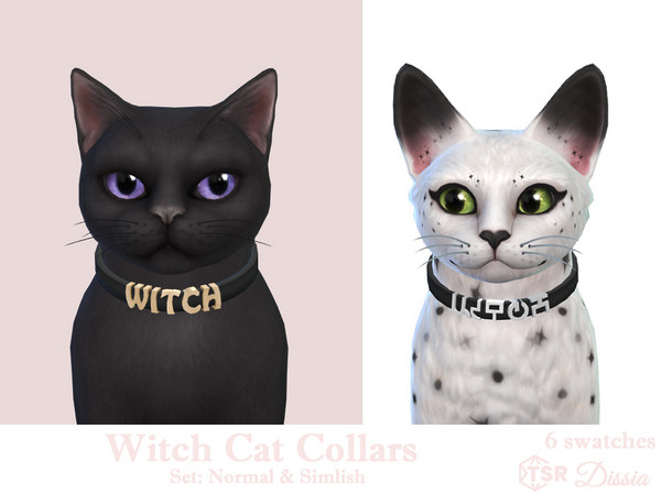 Sims 4 — Witch Cat Collar (Simlish) by Dissia — Cat black collar with normal or simlish "WITCH" part