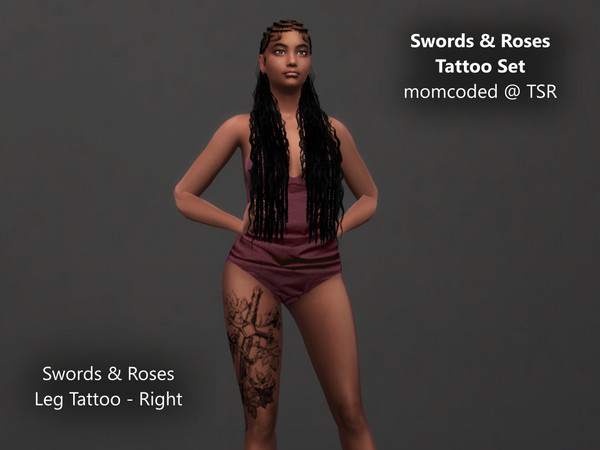 Sims 4 — Swords & Roses Tattoo Set by momcoded — Base game tattoo - sword and roses