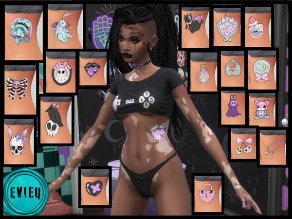 Sims 4 — Pastel Goth Tattoo by btaylor19 — Recolor of the lower front tattoo in Business and Hobbies as a rib tattoo with