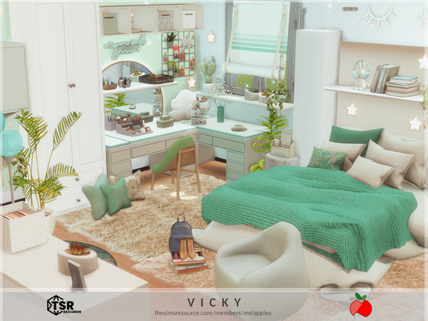 Sims 4 — Vicky - bedroom by melapples — a modern bedroom in shades of green. enjoy! 6x6