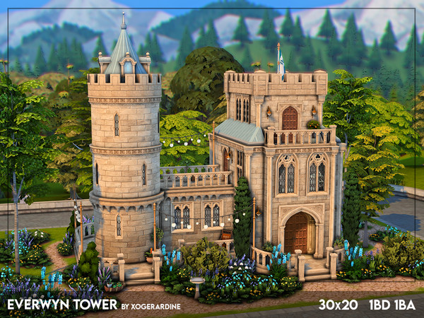 Sims 4 — Everwyn Tower (NO CC) by xogerardine — This is a cute small one bedroom, one bathroom castle built to celebrate