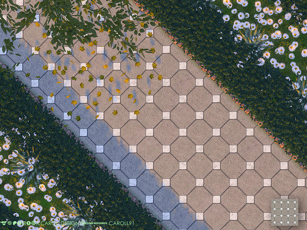 Sims 4 — Rombo Terrain by Caroll912 — A single swatch of textured geometric concrete terrain paint in grey tones.