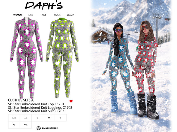 Sims 4 — CLOTHES SET520 by Daph's — Bold retro energy meets winter fashion.