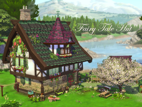 Sims 4 — Fairy Tale Hut by VirtualFairytales — A cozy, whimsical hut deep in the forest, being visited by magical little