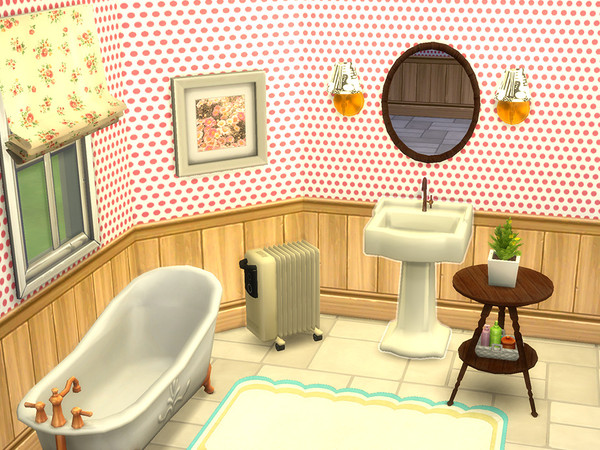 Sims 4 — Retro Bathroom Set by Ando540 — The following items are included: Curtains (3 colors)