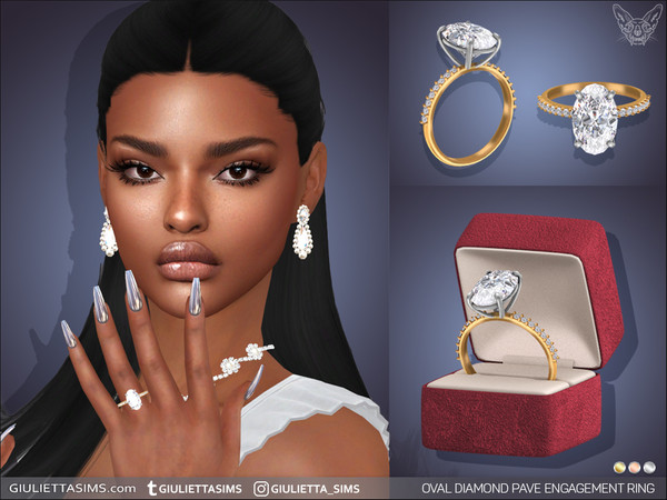 Sims 4 — Oval Diamond Pave Engagement Ring by feyona — Oval Diamond Pave Engagement Ring comes with 3 swatches.