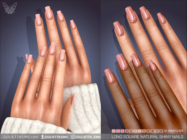 Sims 4 — Long Square Shiny Natural Nails by feyona — Long Square Shiny Natural Nails come with 12 swatches.