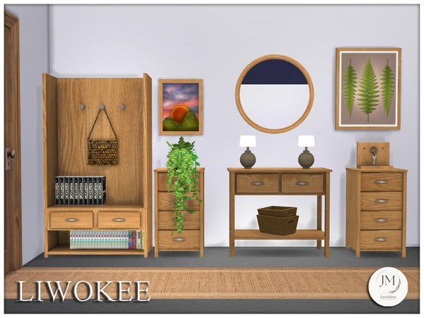 Sims 4 — Liwokee entry set by jomsims — Liwokee is a warm and classic modern entryway set for your Sims.