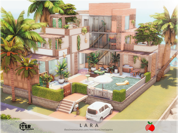 Sims 4 — Lara - no cc by melapples — a 2 bedroom modern house decorated with bright colors. 1st floor: patio, living