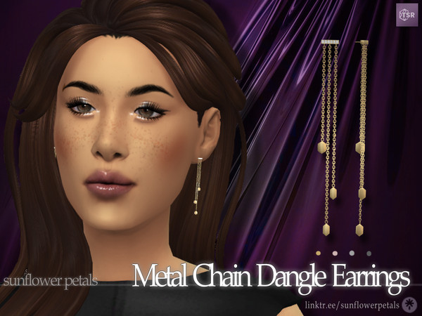 Sims 4 — Metal Chain Dangle Earrings by SunflowerPetalsCC — A pair of chain shaped earrings with a row of diamonds