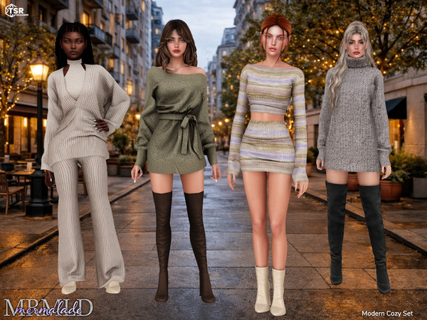 Sims 4 — Modern Cozy Set - Clothes by Mermalade — Modern Cozy Ribbed Wrap Knit Top