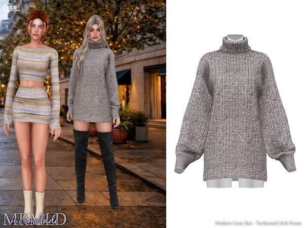 Sims 4 — MERMALADE Modern Cozy Set Turtleneck Knit Dress MC647 by Mermalade — Modern Cozy Ribbed Wrap Knit Top
