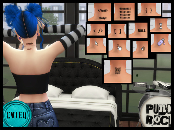 Sims 4 — Coder Neck Tattoo by btaylor19 — A geeky nerdy coder tattoo recolor of an upper back tattoo from the Discover