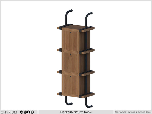 Sims 4 — Medford Wall Shelf With Three Cabinets by Onyxium — Onyxium@TSR Design Workshop Study Room Collection - Belong