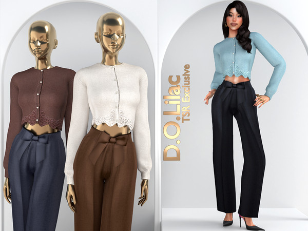 Sims 4 — Soft Pearl Chic Set DO137 Bottom 2134 by DOLilac — Includes: (Top + Bottom)