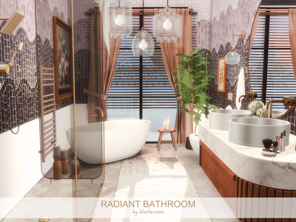 Sims 4 — Radiant Bathroom by BlusterSims — The Radiant Bathroom is a warm, light-filled space blending sculptural tubs,