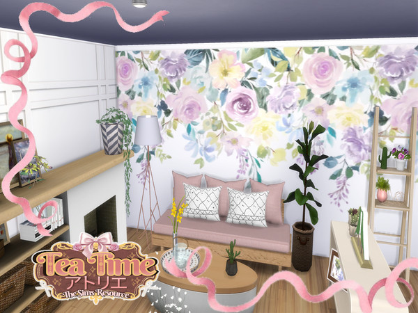 Sims 4 — Tea Time - Serenity Floral Murals by lavilikesims — A floral mural that is infinite, both directions (up and