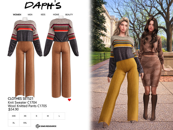 Sims 4 — DAPHS - Clothes SET521 - Knit Sweater C1704 - TSR by Daph's — A cozy knitted outfit set featuring a color block