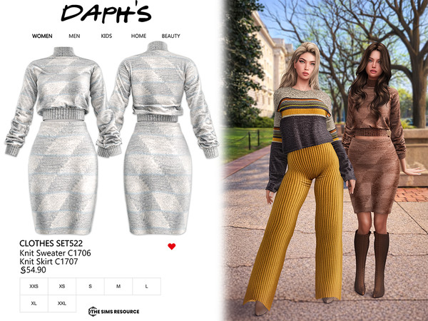 Sims 4 — DAPHS - Clothes SET522 - Knit Skirt C1707 - TSR by Daph's — A stylish velvet outfit set featuring a cropped long