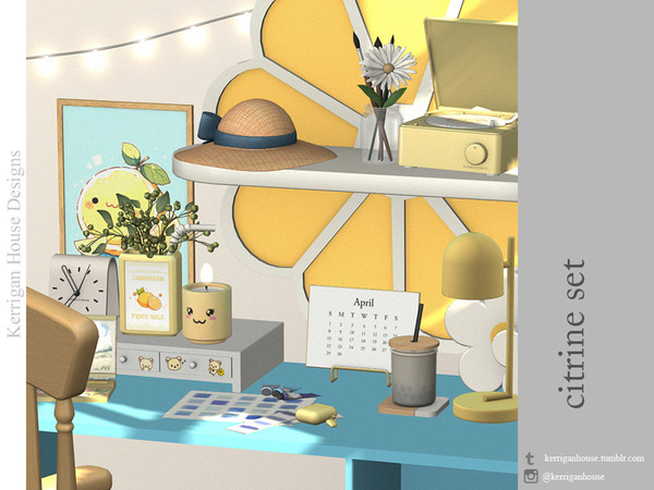 Sims 4 — Citrine Set by kerriganhouse — A cute brightly-colored decor set for a dormitory or teen bedroom.