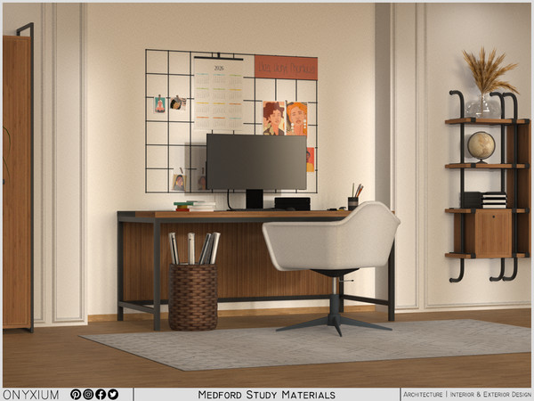 Sims 4 — Medford Study Room by Onyxium — Onyxium@TSR Design Workshop Study Room Collection - Belong To The 2026 Year