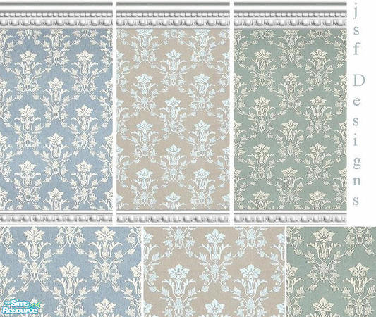 Sims 2 — jsf Designs Virginias by jsf — Three wallpapers with matching carpeting in a Victorian pattern