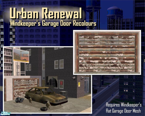 Sims 2 — Corrugated Paint-Peeled Garage Door by Cyclonesue — A RECOLOUR of Windkeeper's flat garage door (mesh required -