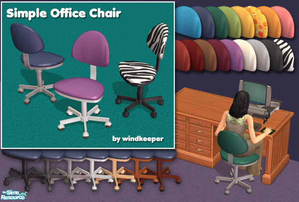 Sims 2 — Simple Office Chair by Windkeeper — Simple chair for home office or student room. Comes in various colors, both