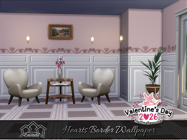 Sims 4 — Hearts Border Wallpaper 5 by Emerald — Wishing you a Happy Valentine's Day!