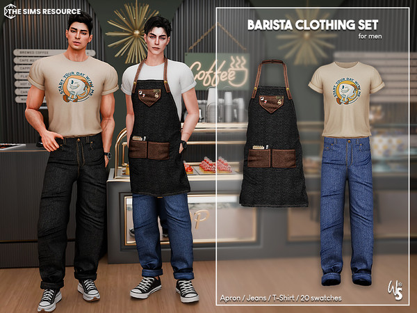 Sims 4 — Barista Clothing Set for men by WisteriaSims — for men