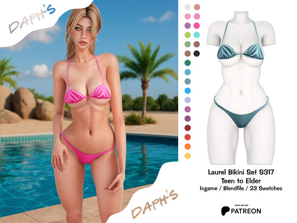 Sims 4 — PATREON - Laurel Bikini Set S317 by Daph's — A stylish and minimal bikini set designed for summer gameplay and