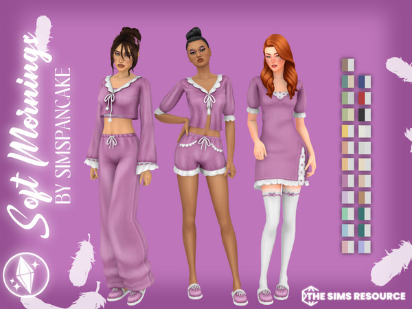 Sims 4 — Soft Mornings Sleepwear Collection (9 Assets) by simspancake_cc — Get ready for bed with this new cozy