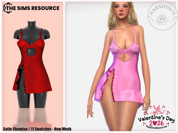 Sims 4 — Valentine's Day - Satin Chemise by Harmonia — New Mesh
