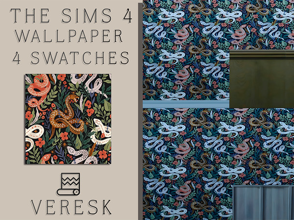 Sims 4 — VERESK_Wallpaper with snakes by Veresk_Veresk — Four wallpaper swatches with a snake motif. Dark background with