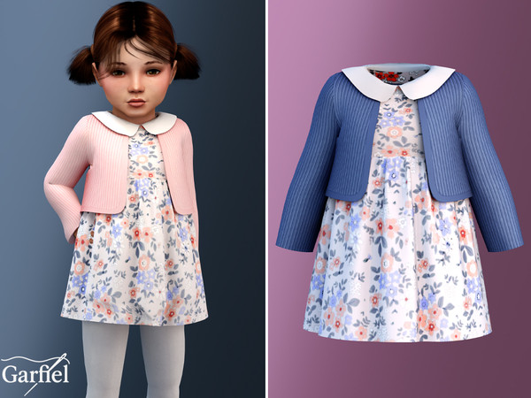 Sims 4 — Toddler - Floral dress with soft cardigan and rounded collar by Garfiel — A gentle floral dress designed for