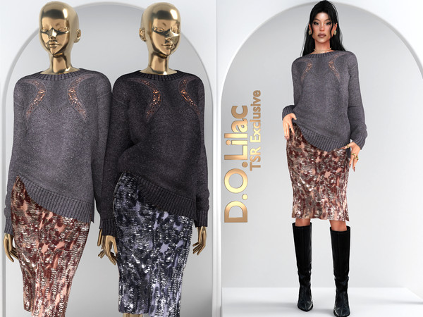 Sims 4 — Cozy Sparkle Contrast Set DO138 by DOLilac — Includes: (Top + Bottom)