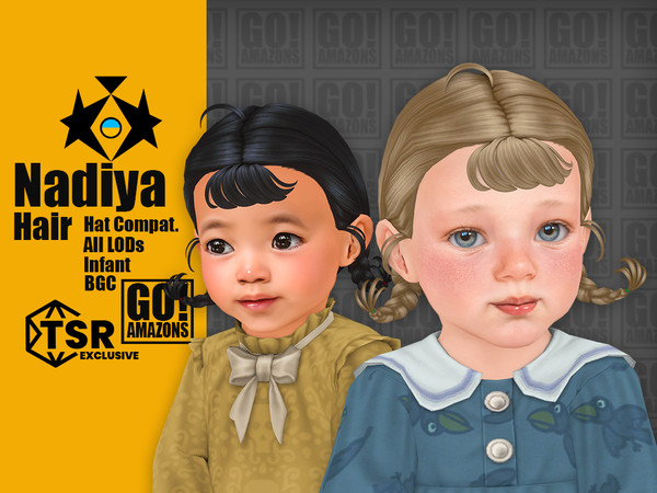 Sims 4 — Nadiya Hair by GoAmazons — Infant cute little double braids with bangs.