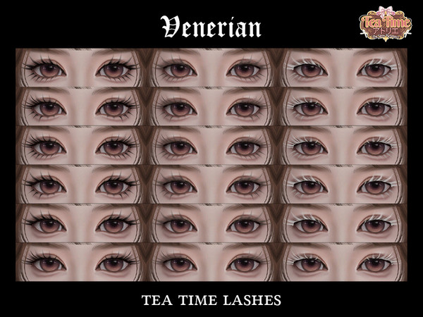 Sims 4 — Venerian_Tea_Time_Lashes_HQ by Venerian — 18 swatches Two versions available: Incompatible with glasses, and