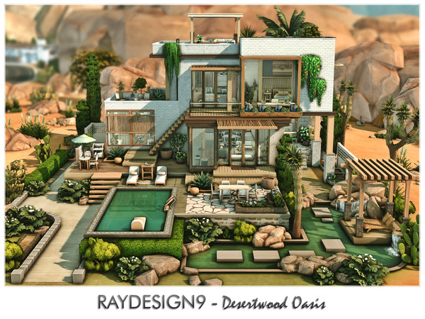 Sims 4 — Desertwood Oasis by RayDesign9 — I build this house in Oasis Spring, 40x30 lot size with 3 floors. This house