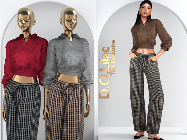 Sims 4 — Casual Preppy Set DO139 by DOLilac — Includes: (Top + Bottom)