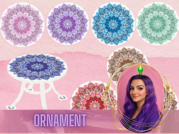 Sims 4 — Ornament Table by gokcemsims — A decorative table featuring subtle mandala-inspired details and a clean, minimal